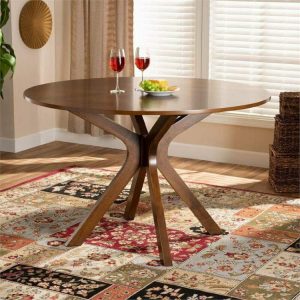 Baxton Studio Kenji Walnut Finished 48-Inch-Wide Round Wood Dining Table