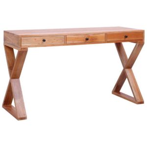 vidaXL Solid Natural Mahogany Wood Computer Minimalist Work Desk