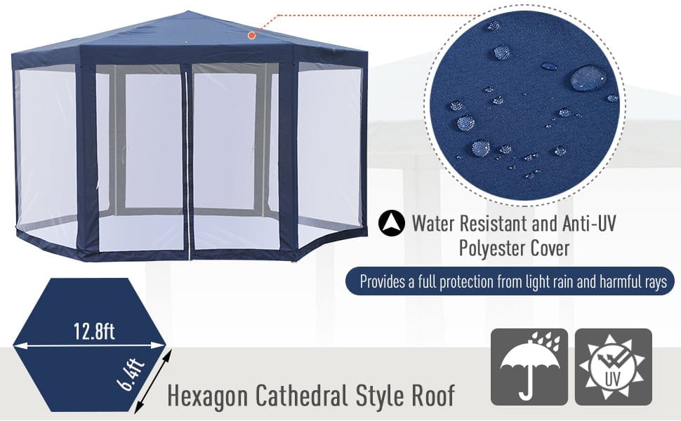 Hexagonal Patio Outdoor Gazebo Canopy w/ Mosquito Net