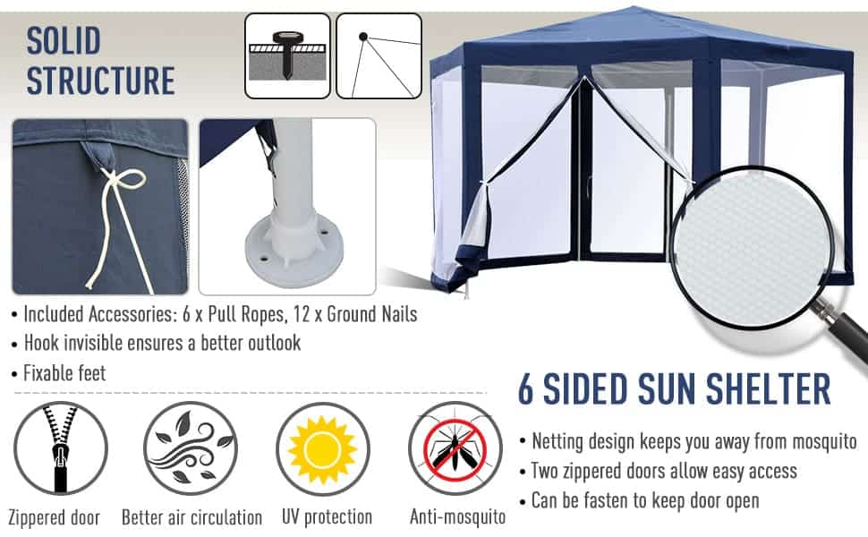 Hexagonal Patio Outdoor Gazebo Canopy w/ Mosquito Net