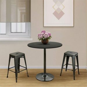 Pemberly Row Round Black Modern Wood Dining Table