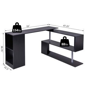 HOMCOM 360° Rotating L-Shaped Home Office Desk and Storage Shelf