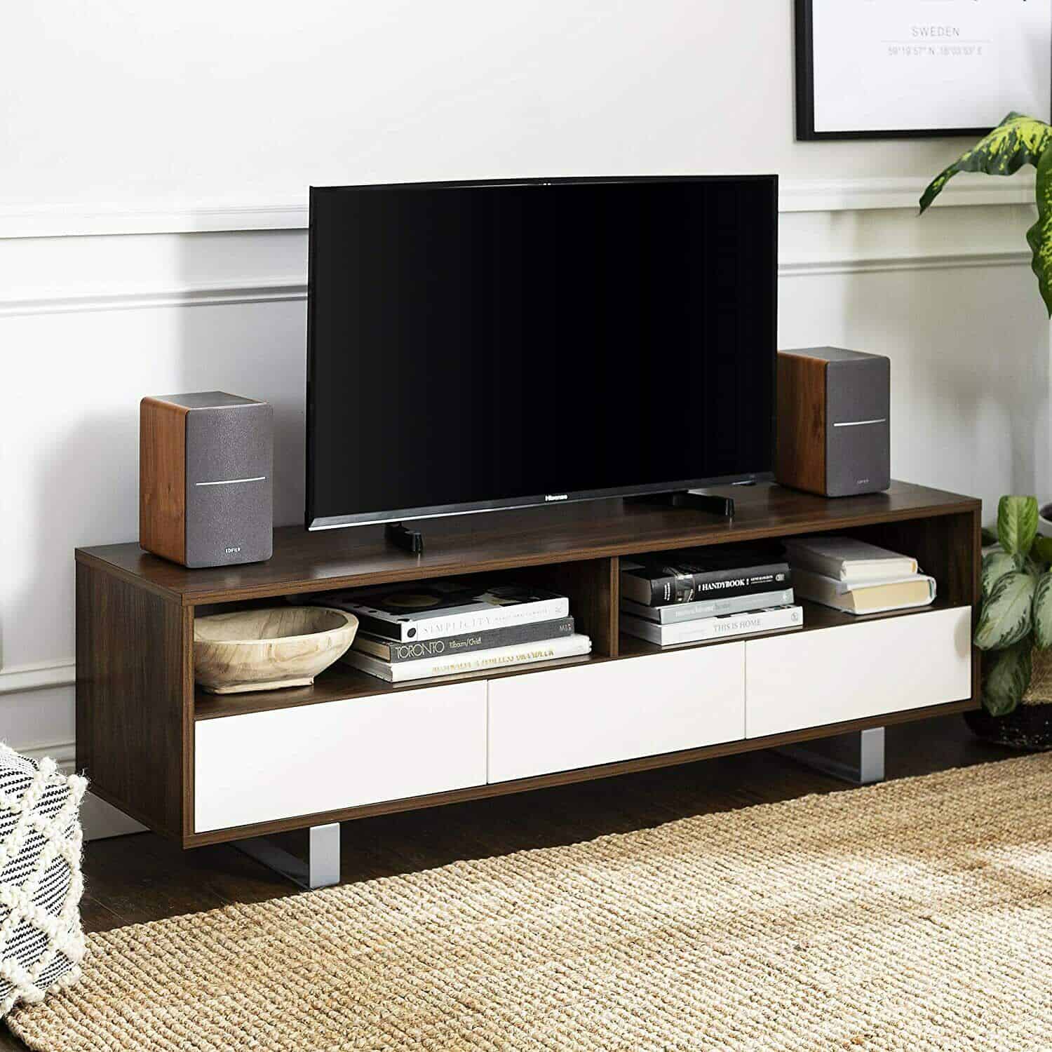 Walker Edison Mid Century Modern 3 Drawer Universal Stand for TV's up to 65"