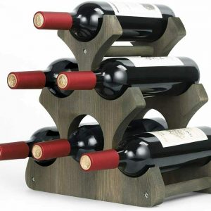 6-Bottle Rustic Wood Free-Standing Wine Rack