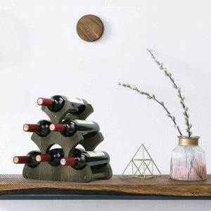 6-Bottle Rustic Wood Free-Standing Wine Rack