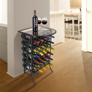 30-Bottle Iron Wine Rack with Glass Table-Top
