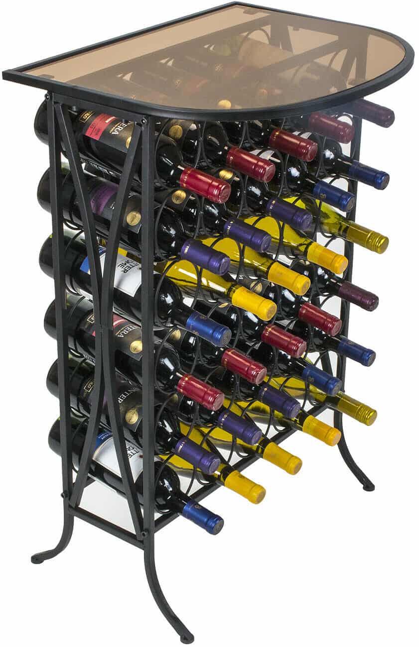 30-Bottle Iron Wine Rack with Glass Table-Top