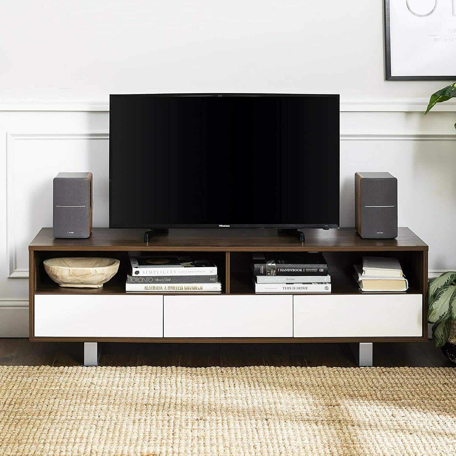 Walker Edison Mid Century Modern 3 Drawer Universal Stand for TV's up to 65"