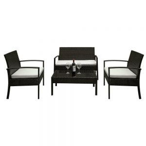 Rattan Wicker 4-Piece Outdoor Patio Furniture Set with Table and Sofa