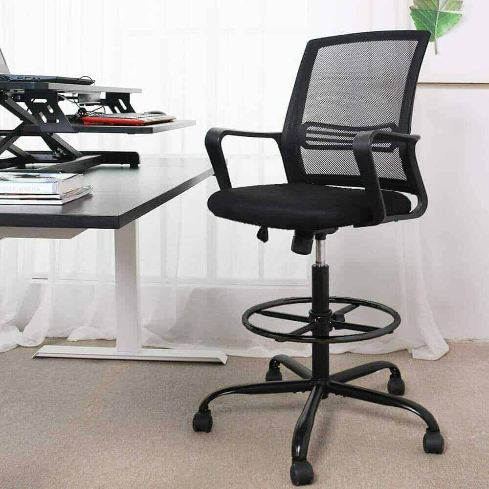 Smugchair Tall Black Adjustable Drafting Chair w/ Footrest