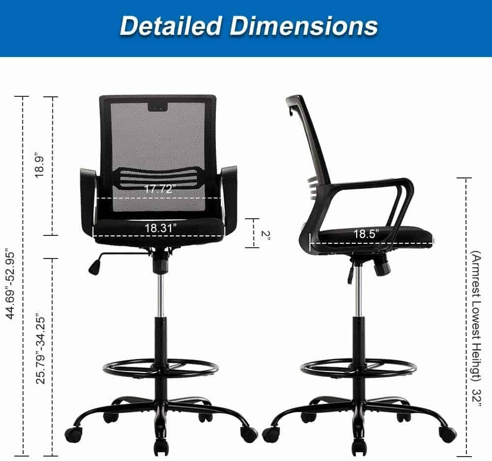 Smugchair Tall Black Adjustable Drafting Chair w/ Footrest