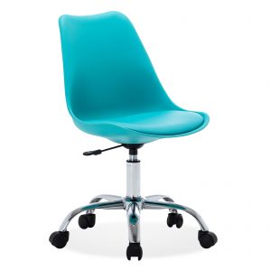 Teal Leather Armless Mid-Back Office Chair