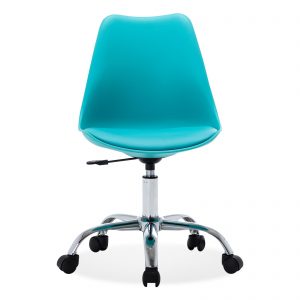 Teal Leather Armless Mid-Back Office Chair