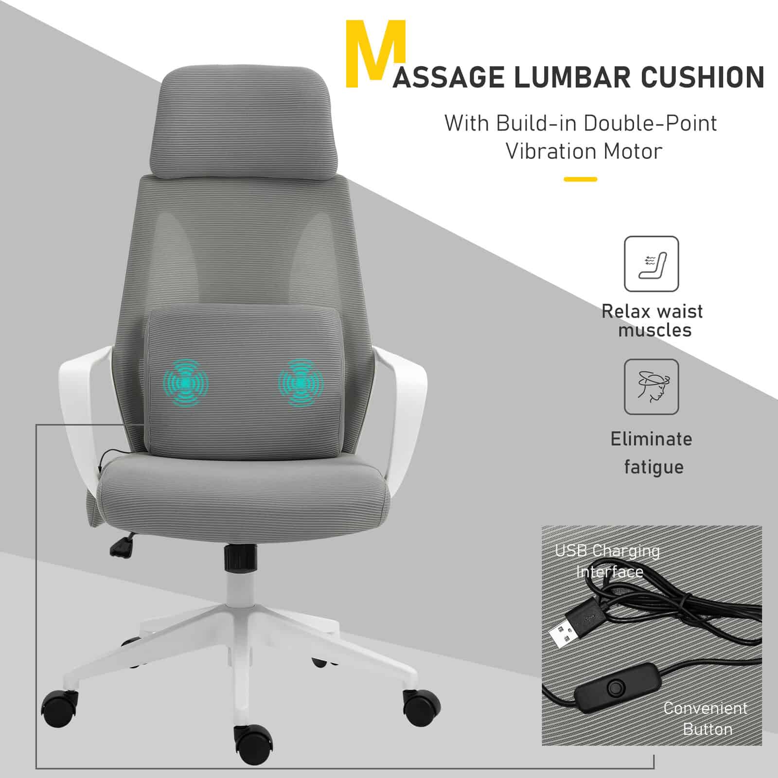 Vinsetto Office Swivel Chair w/ Massage Cushion