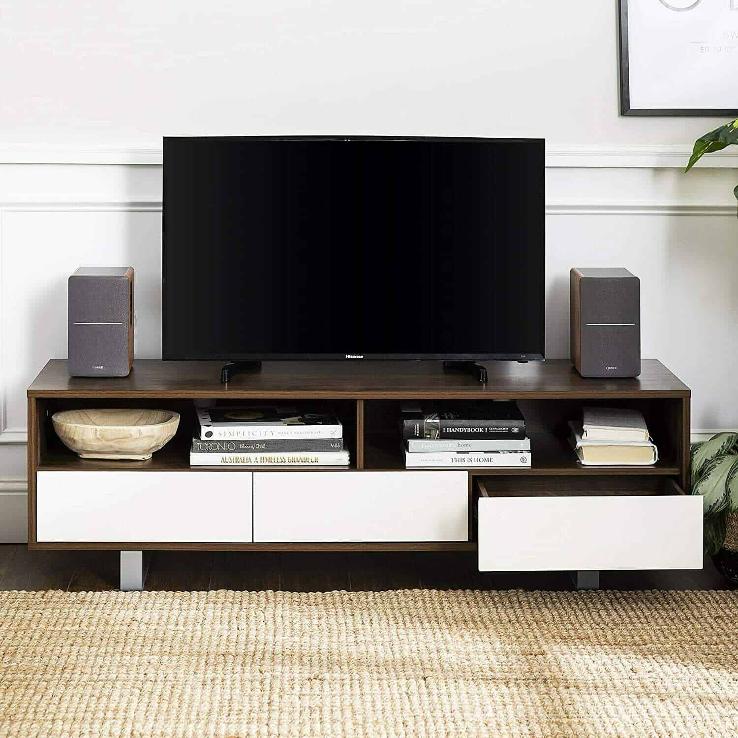 Walker Edison Mid Century Modern 3 Drawer Universal Stand for TV's up to 65"