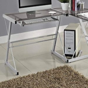 Walker Edison 3 Piece Soreno Silver with Smoke Glass Corner Desk