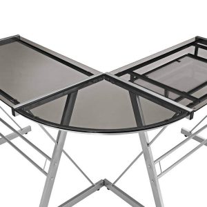 Walker Edison 3 Piece Soreno Silver with Smoke Glass Corner Desk