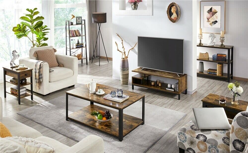 Modern Accent Side Table with Drawer and Shelves