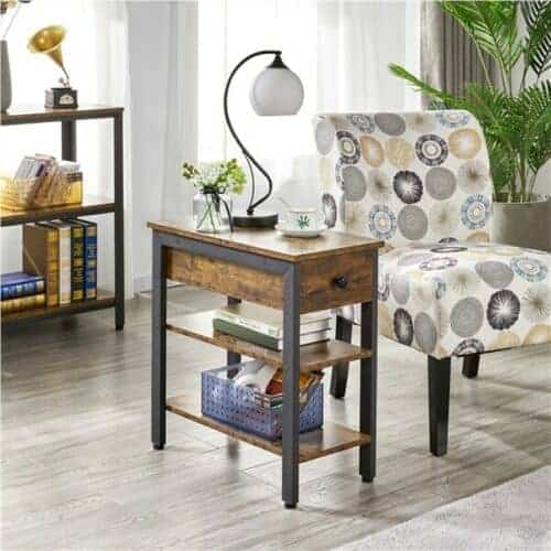 Modern Accent Side Table with Drawer and Shelves