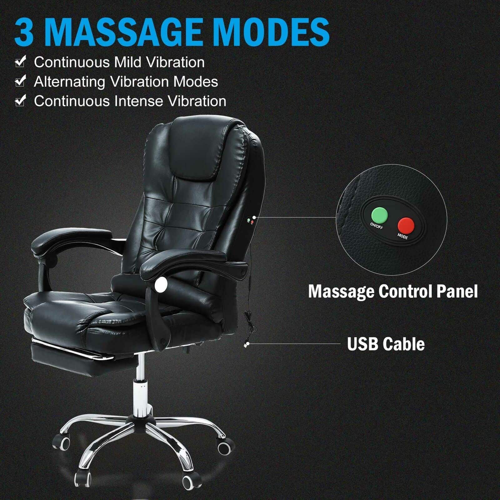 Black Executive Massage Reclining Office Chair