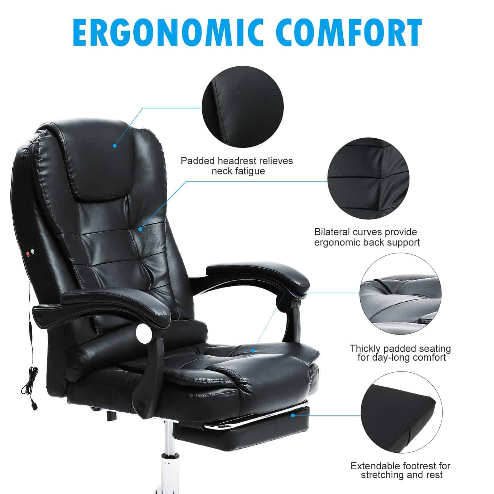Black Executive Massage Reclining Office Chair
