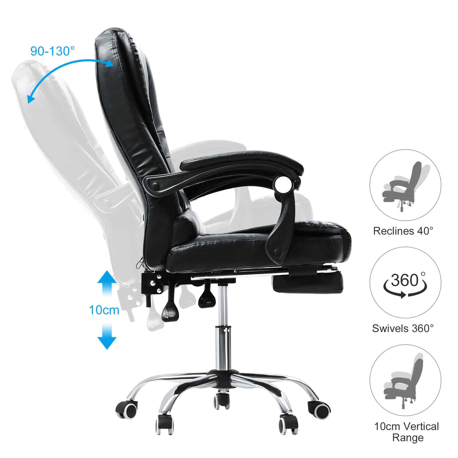 Black Executive Massage Reclining Office Chair
