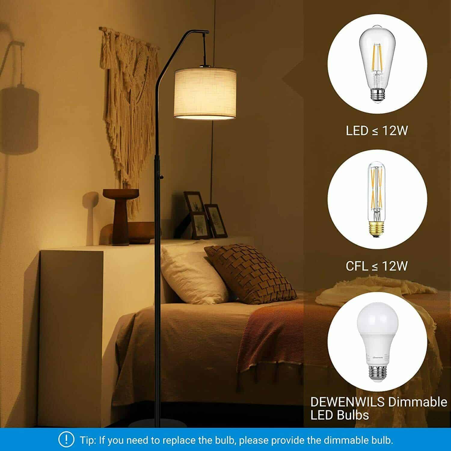 DEWENWILS Arc Modern Floor Lamp with LED Dimmable Bulbs