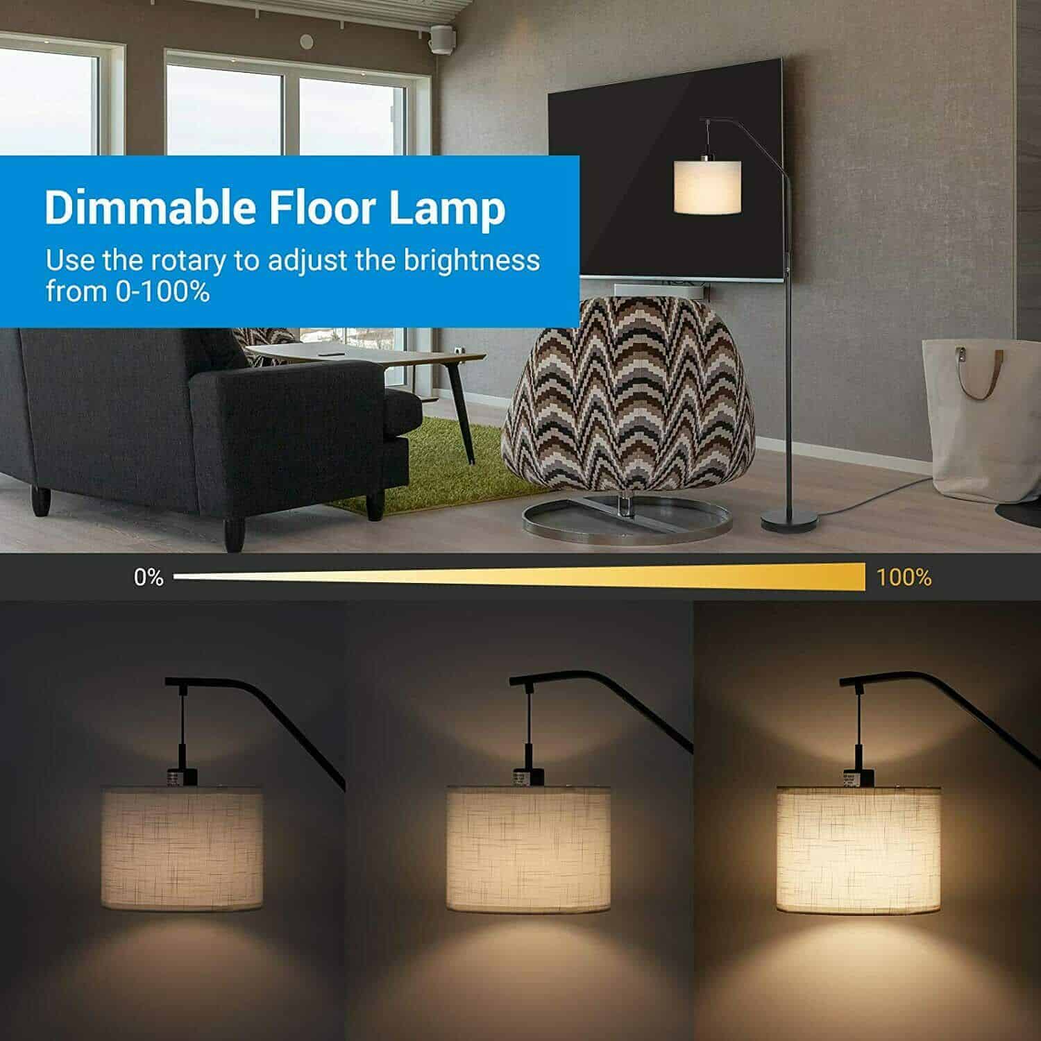 DEWENWILS Arc Modern Floor Lamp with LED Dimmable Bulbs