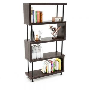 5-Tier S-Shaped Storage Wood Bookshelf
