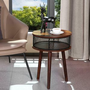 Himimi Industrial Wooden Small Circle Side Table