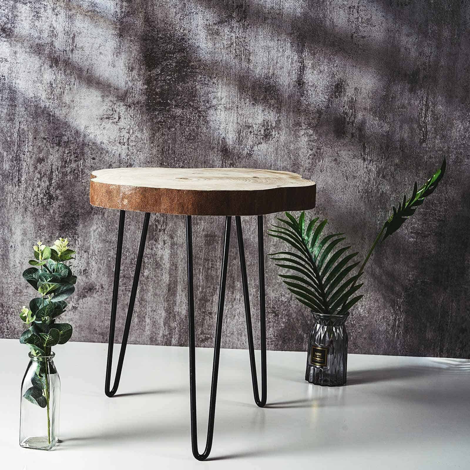 Natural Wood Sliced Round End Table