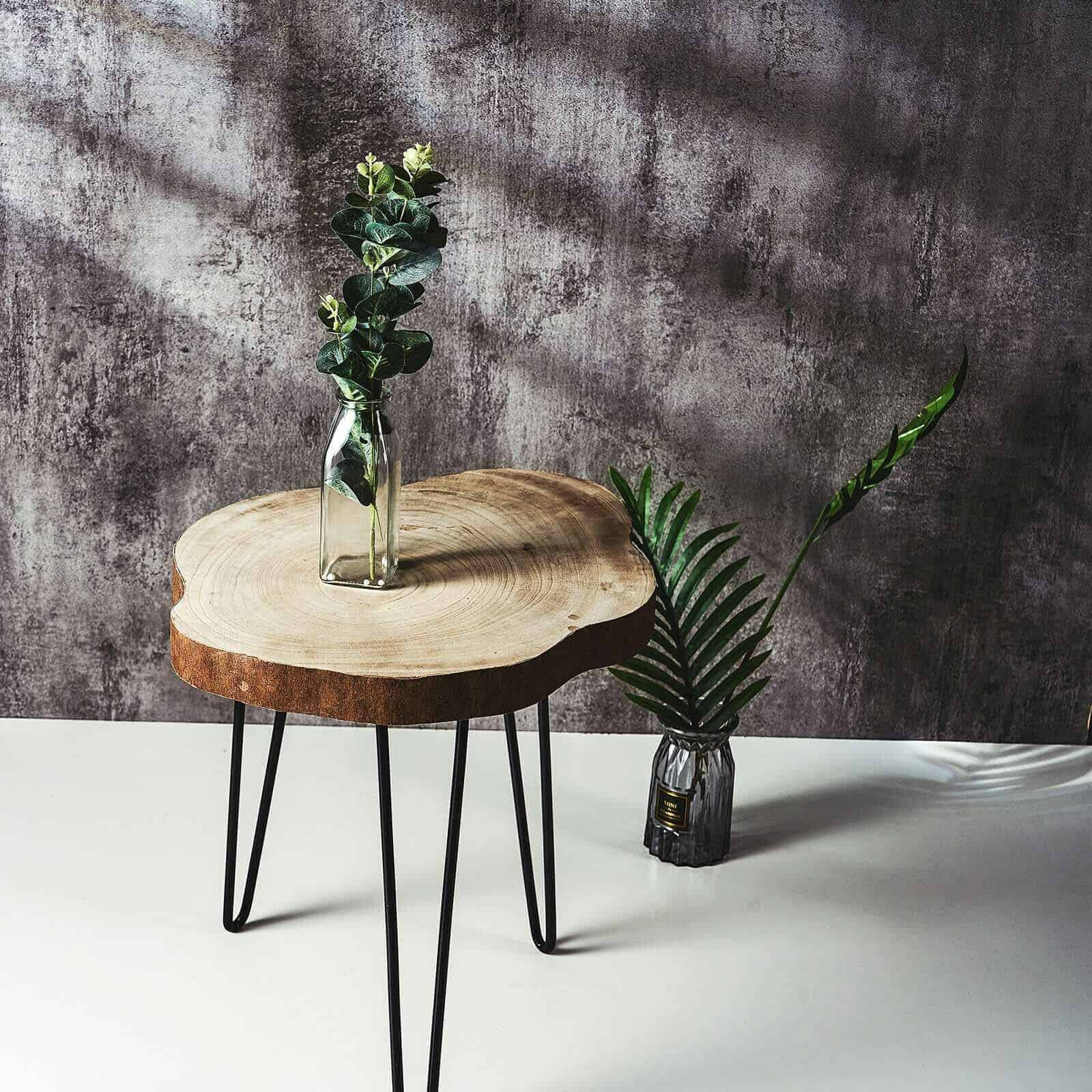 Natural Wood Sliced Round End Table