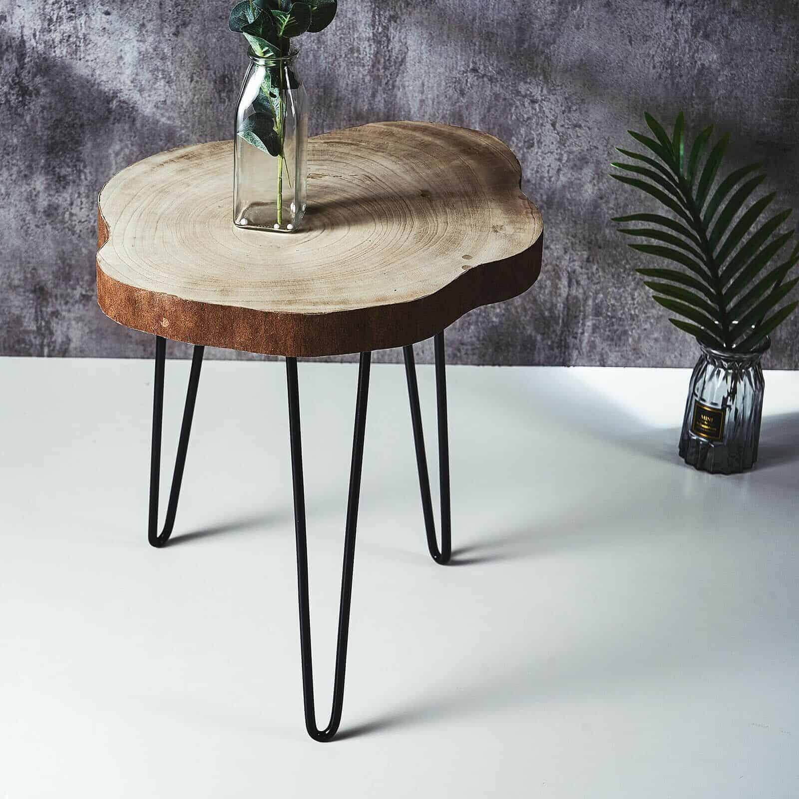 Natural Wood Sliced Round End Table