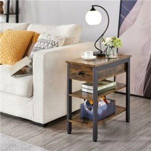 Modern Accent Side Table with Drawer and Shelves
