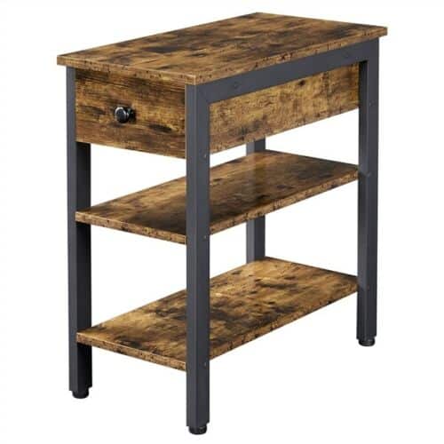 Modern Accent Side Table with Drawer and Shelves