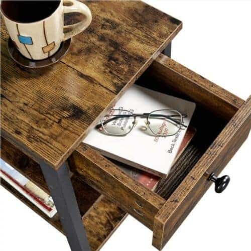 Modern Accent Side Table with Drawer and Shelves
