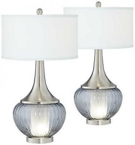 Set of 2 Brushed Nickel "Blue Glow" Table Lamps 1