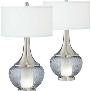 Set of 2 Brushed Nickel "Blue Glow" Table Lamps 1
