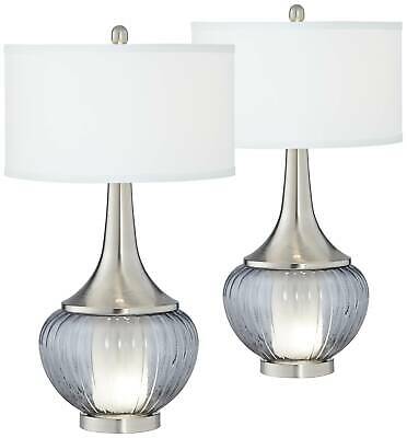 Set of 2 Brushed Nickel "Blue Glow" Table Lamps 1