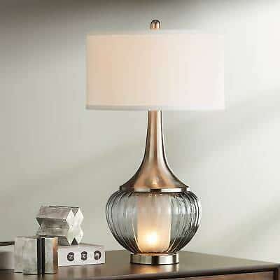 Set of 2 Brushed Nickel "Blue Glow" Table Lamps
