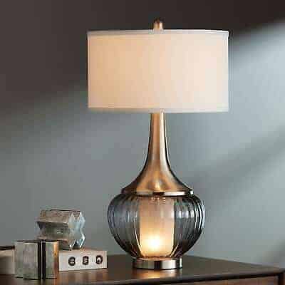 Set of 2 Brushed Nickel "Blue Glow" Table Lamps 7