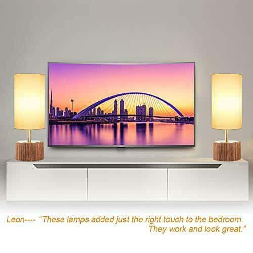 Set of 2 Gold Column Dimmable Table Lamps w/ Solid Wood Base 4