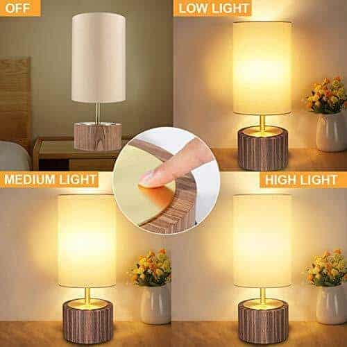 Set of 2 Gold Column Dimmable Table Lamps w/ Solid Wood Base 6