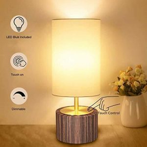 Set of 2 Gold Column Dimmable Table Lamps w/ Solid Wood Base