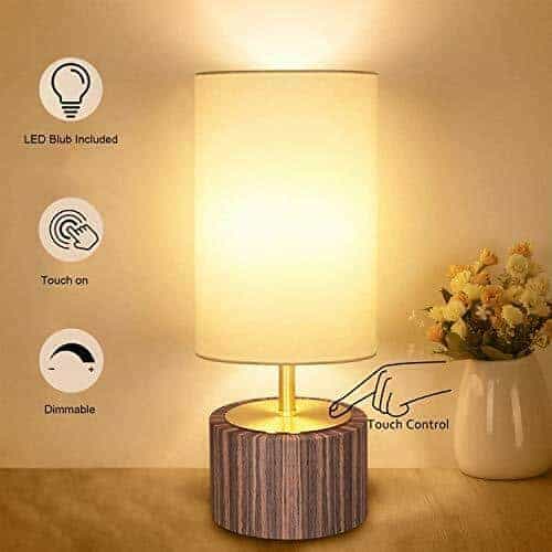 Set of 2 Gold Column Dimmable Table Lamps w/ Solid Wood Base