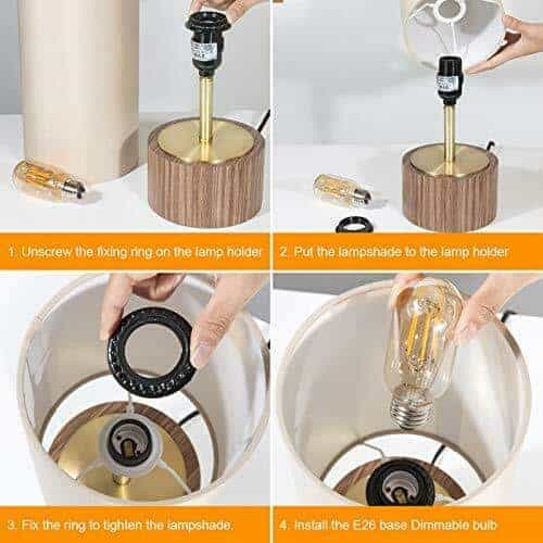 Set of 2 Gold Column Dimmable Table Lamps w/ Solid Wood Base 3