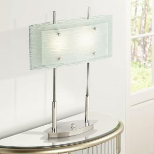 Possini Charles Street Chrome Table Lamp w/ Satin Nickel Glass Shade 1