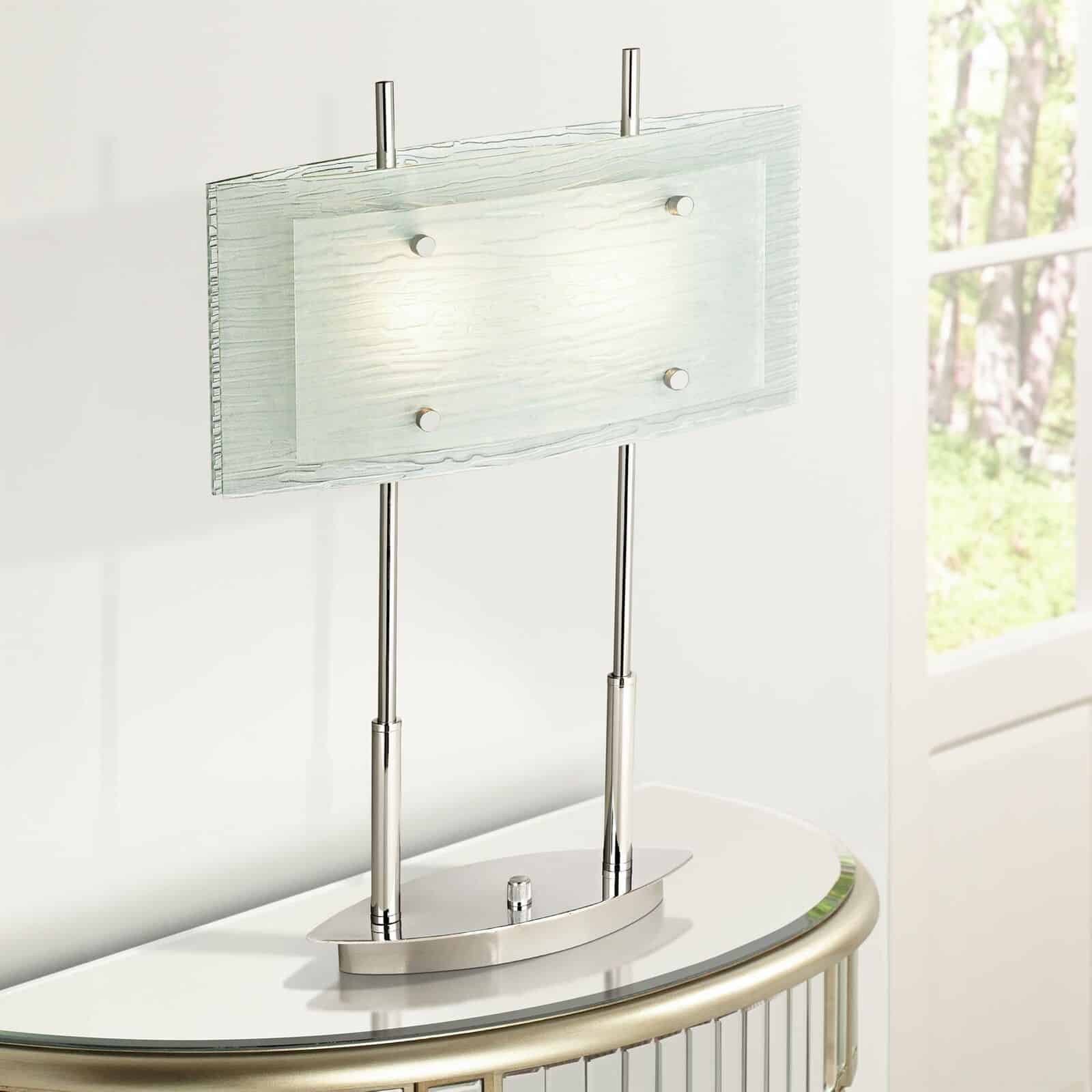 Possini Charles Street Chrome Table Lamp w/ Satin Nickel Glass Shade 1