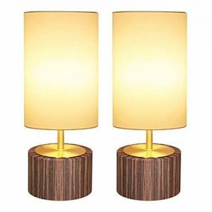 Set of 2 Gold Column Dimmable Table Lamps w/ Solid Wood Base 1