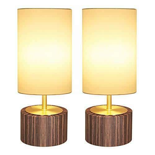 Set of 2 Gold Column Dimmable Table Lamps w/ Solid Wood Base 1